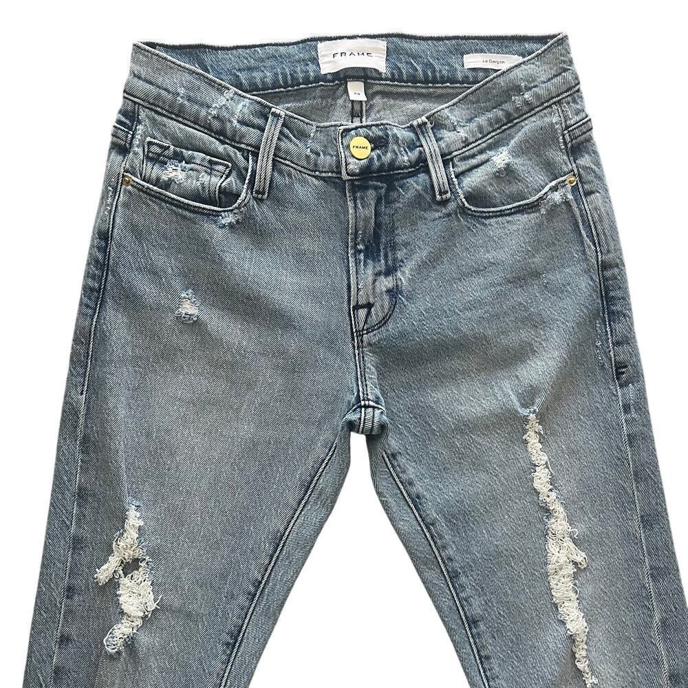 FRAME La Garçon Distressed Skinny Jeans Light Wash Size 24 - Picture 2 of 7